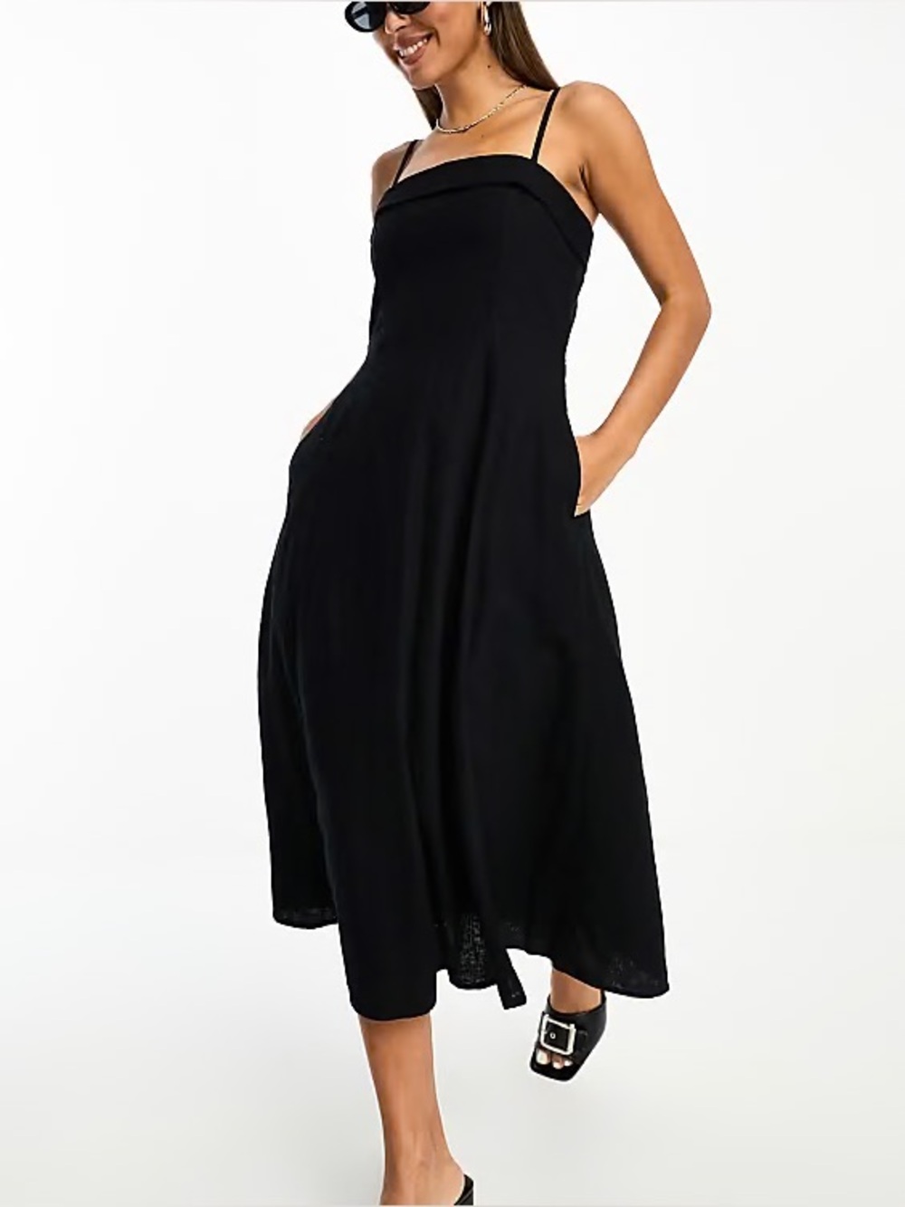 Abercrombie & Fitch Black Convertible Linen Blend Midi Dress